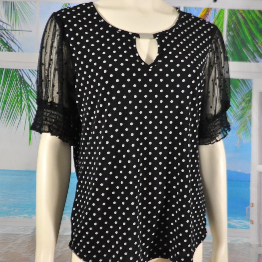 🦋Adrienne Vittadini Black and White Top with Sheer Sleeves NWOT